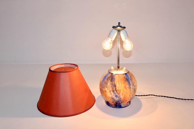 MidCentury Modern Vintage Glass Ball Table Lamp Red Brown Blue 1940s