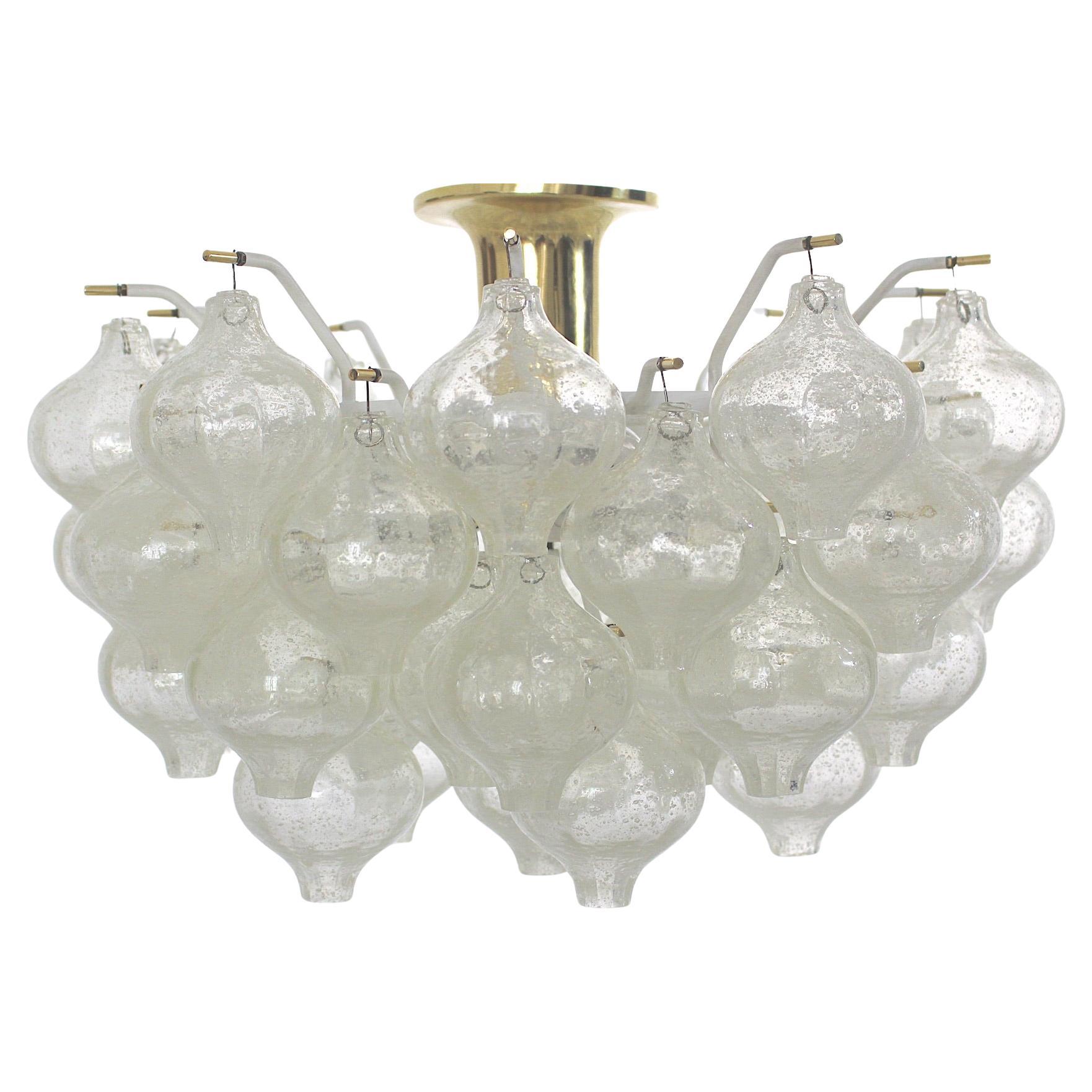 Mid Century Modern Vintage Glas Messing Kronleuchter Flush Mount 1960s J.T. Kalmar im Angebot