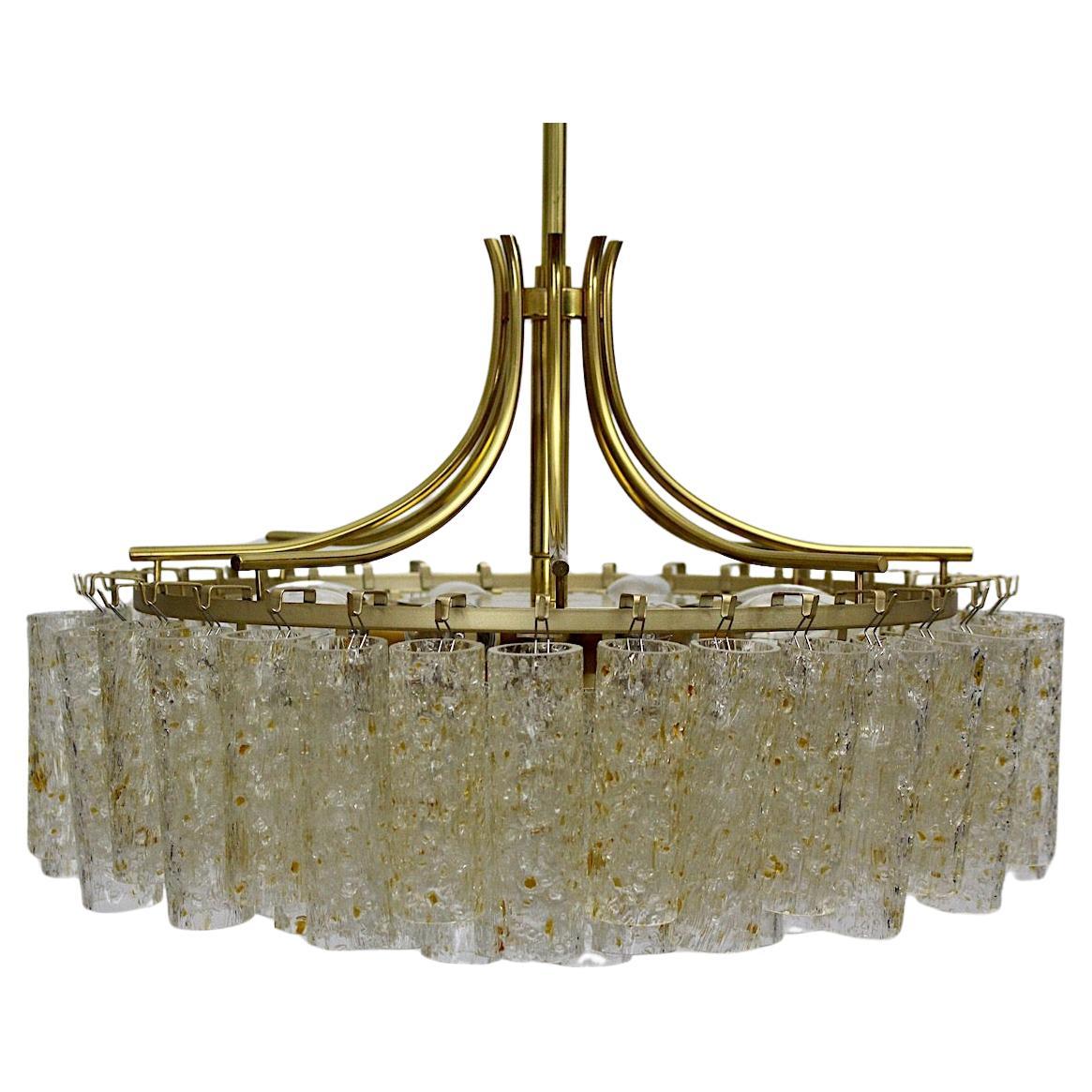 Runder Vintage-Kronleuchter aus Glas und Messing, Mid-Century Modern, Doria, Deutschland, 1970er Jahre im Angebot