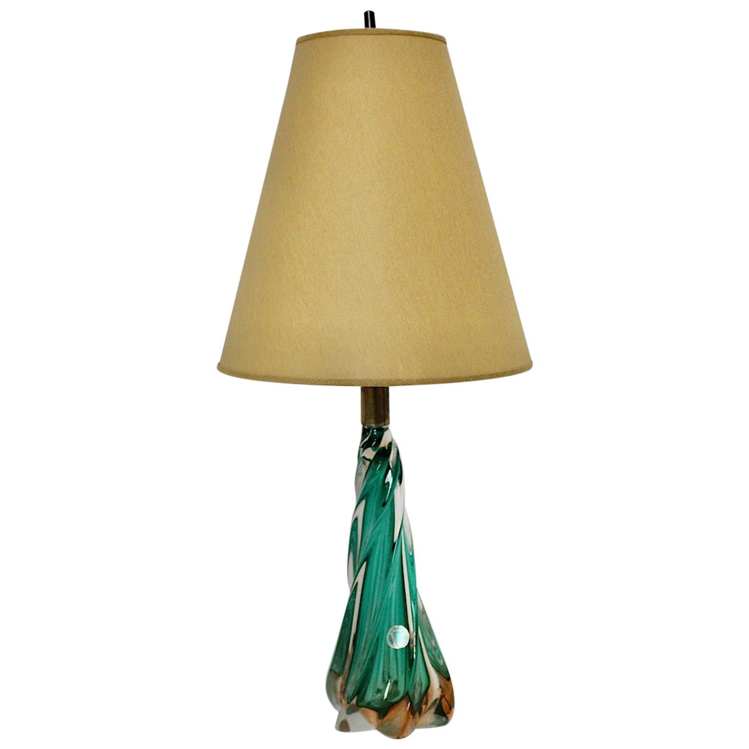 Mid-Century Modern Vintage Glass Green Gold Table Lamp, 1950s, Italy For Sale