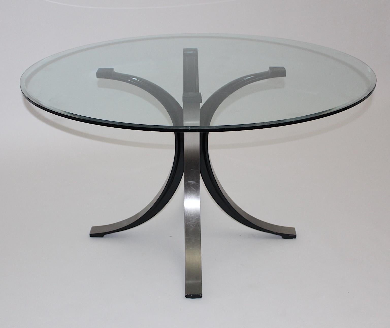 Mid-Century Modern Vintage Glass Metal Dining Table Osvaldo Borsani Tecno, Italy For Sale 6