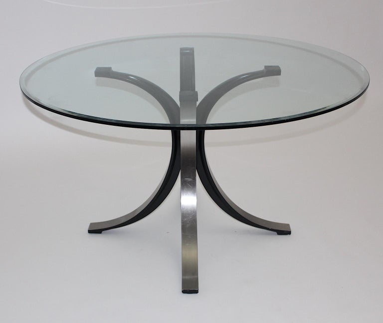 Mid-Century Modern Vintage Glass Metal Dining Table Osvaldo Borsani Tecno, Italy For Sale 8