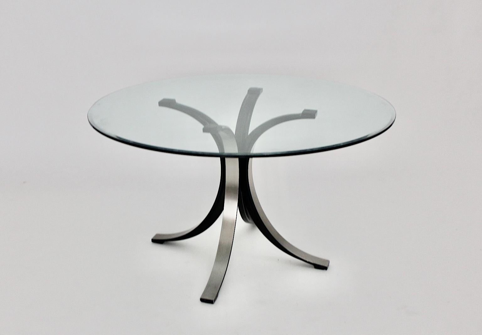 Italian Mid-Century Modern Vintage Glass Metal Dining Table Osvaldo Borsani Tecno, Italy For Sale