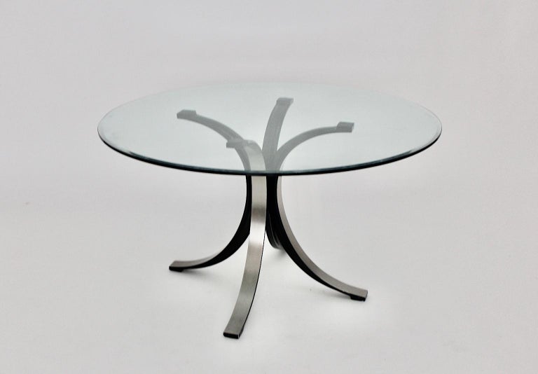 Mid-20th Century Mid-Century Modern Vintage Glass Metal Dining Table Osvaldo Borsani Tecno, Italy For Sale