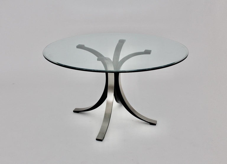 Mid-Century Modern Vintage Glass Metal Dining Table Osvaldo Borsani Tecno, Italy For Sale 1