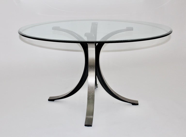 Mid-Century Modern Vintage Glass Metal Dining Table Osvaldo Borsani Tecno, Italy For Sale 2