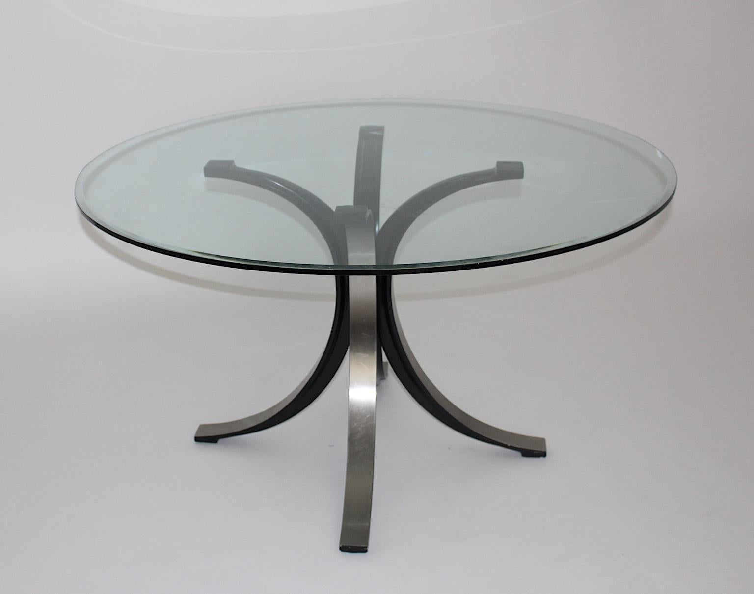 Mid-Century Modern Vintage Glass Metal Dining Table Osvaldo Borsani Tecno, Italy For Sale 1