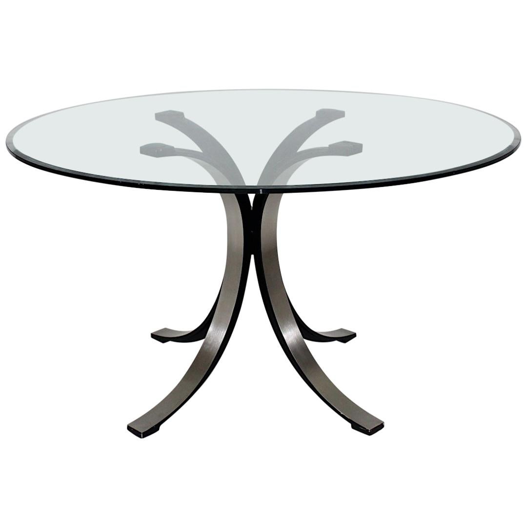 Mid-Century Modern Vintage Glass Metal Dining Table Osvaldo Borsani Tecno, Italy