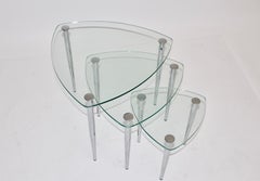 Mid-Century Modern Vintage Glass Metal Nesting Tables or Sofa Tables Italy 1960s