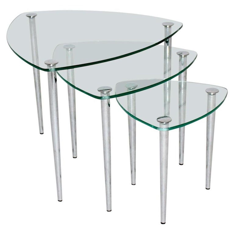 MidCentury Modern Vintage Glass Metal Nesting Tables / Sofa Tables