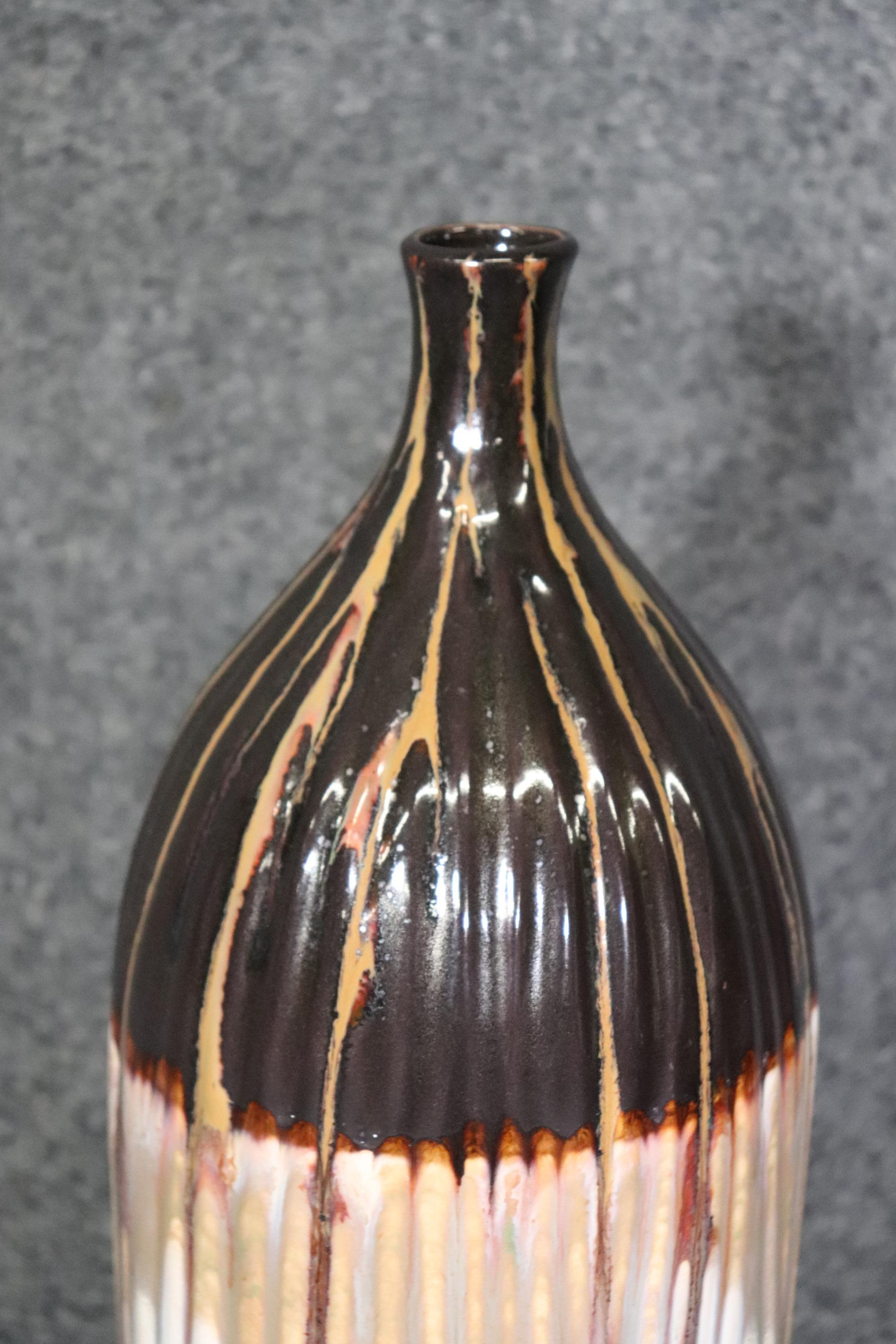 Mid Century Modern Vintage Glazed Pottery Multicolored Vase  In Good Condition For Sale In Swedesboro, NJ