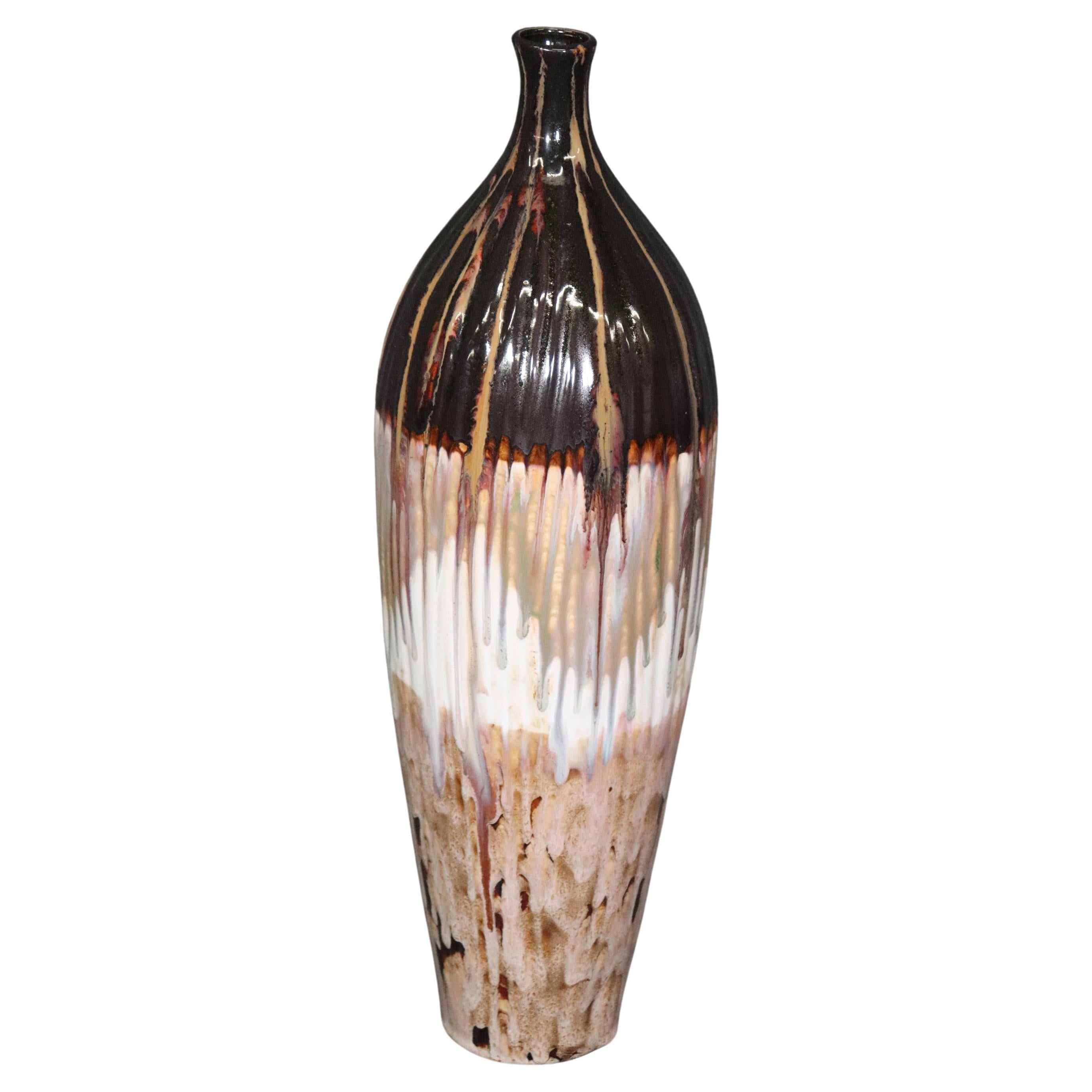Mid Century Modern Vintage Glazed Pottery Multicolored Vase  For Sale