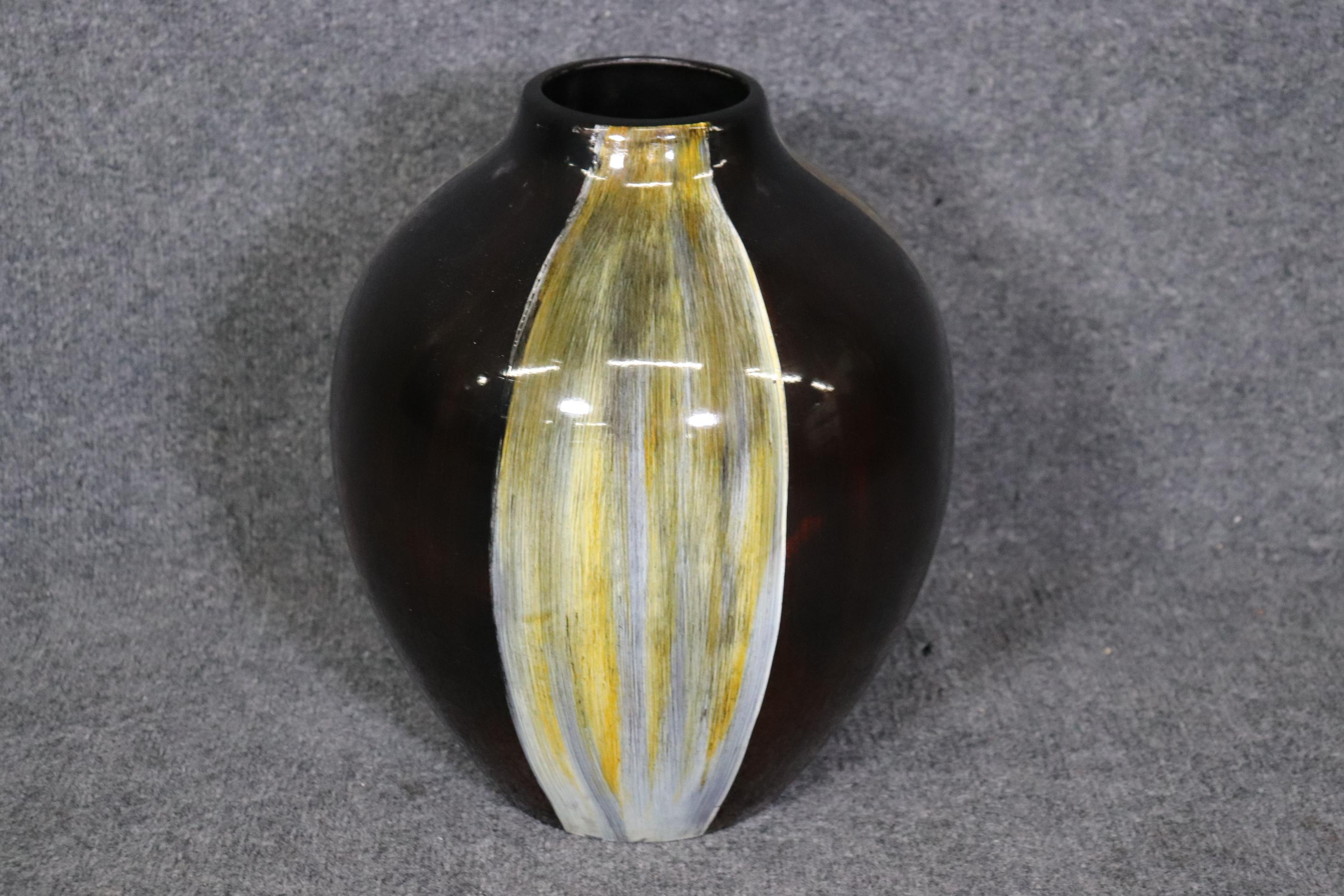 Dimensions: Height: 14 in Width: 10 3/4 in Depth: 10 3/4 in 

This Vintage Mid Century Modern pottery art vase is made of the highest quality. If you look at the photos provided, you will see the attention to detail in the art. This vase will