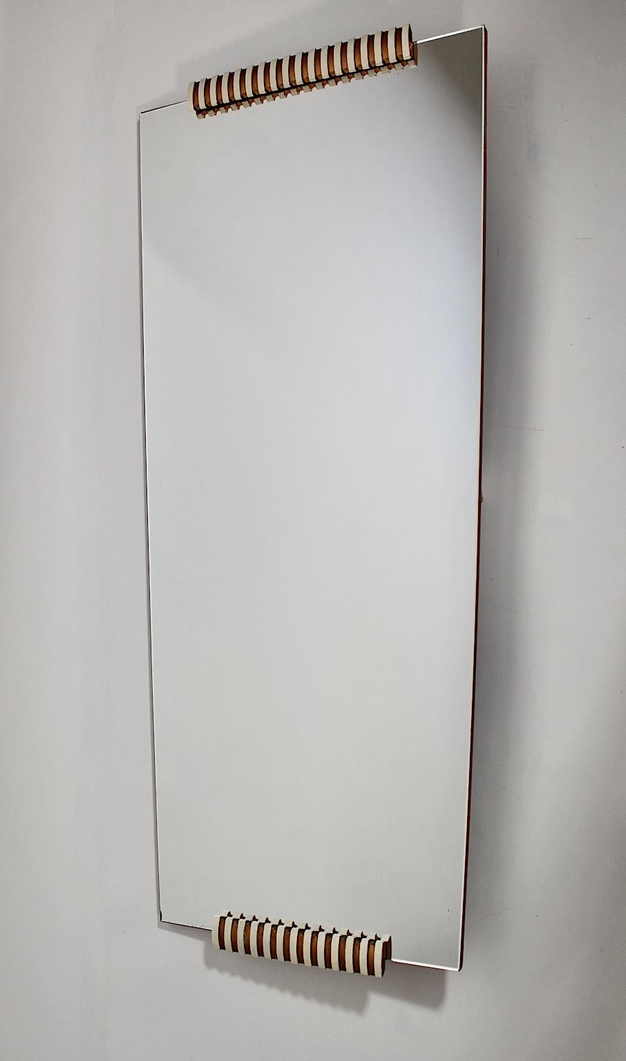 Mid-Century Modern Mid Century Modern Vintage Gold White Full Length Mirror Wall Mirror 1950s Italy For Sale