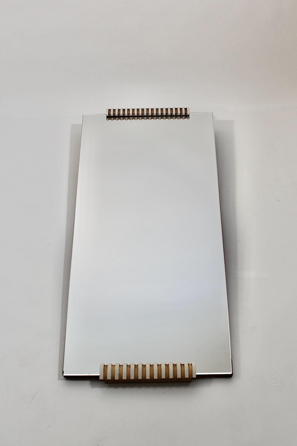 Lacquered Mid Century Modern Vintage Gold White Full Length Mirror Wall Mirror 1950s Italy For Sale