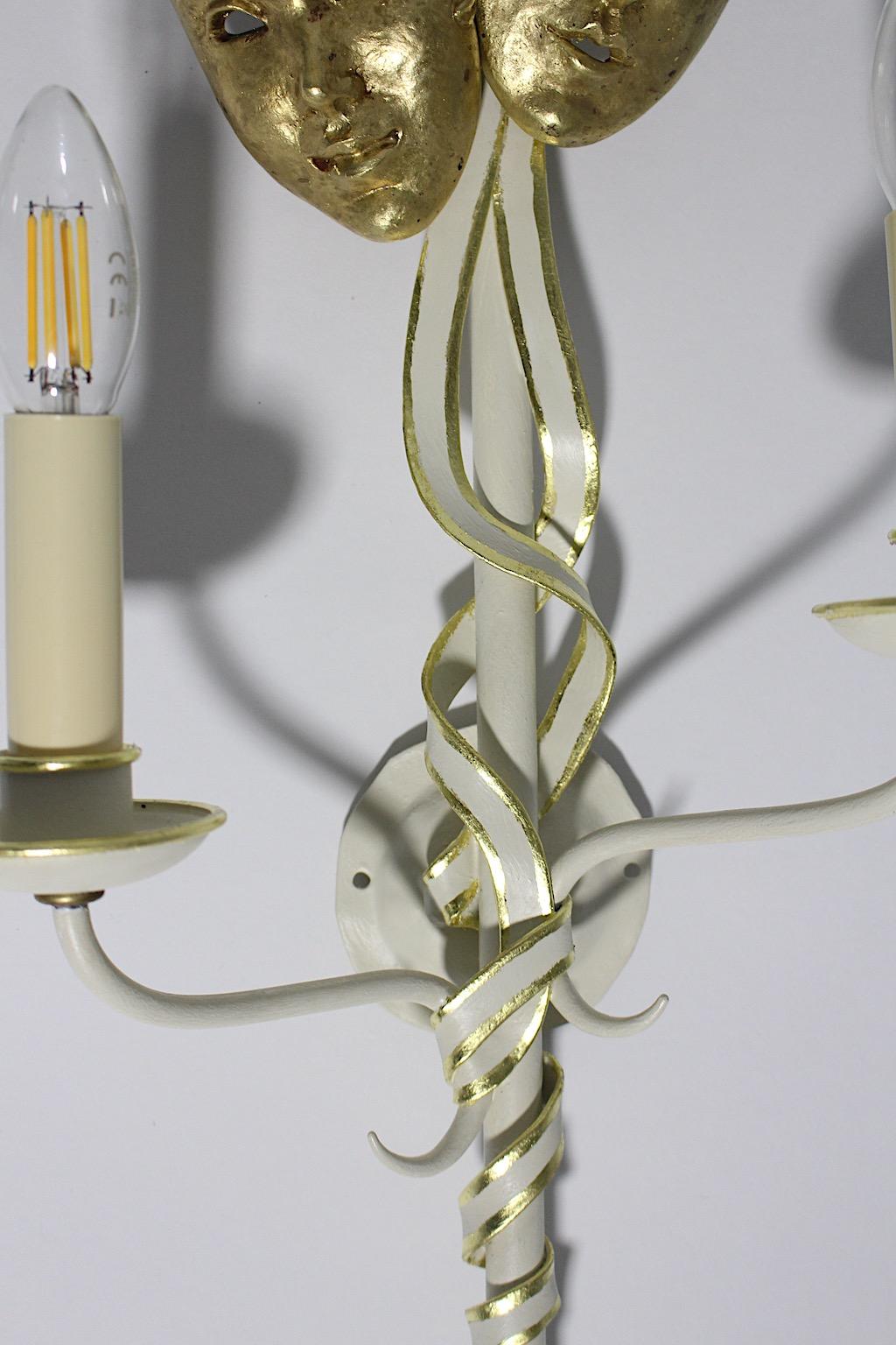 Mid-Century Modern Vintage Gold White Sconces Style Gio Ponti, Italy, 1940s For Sale 9