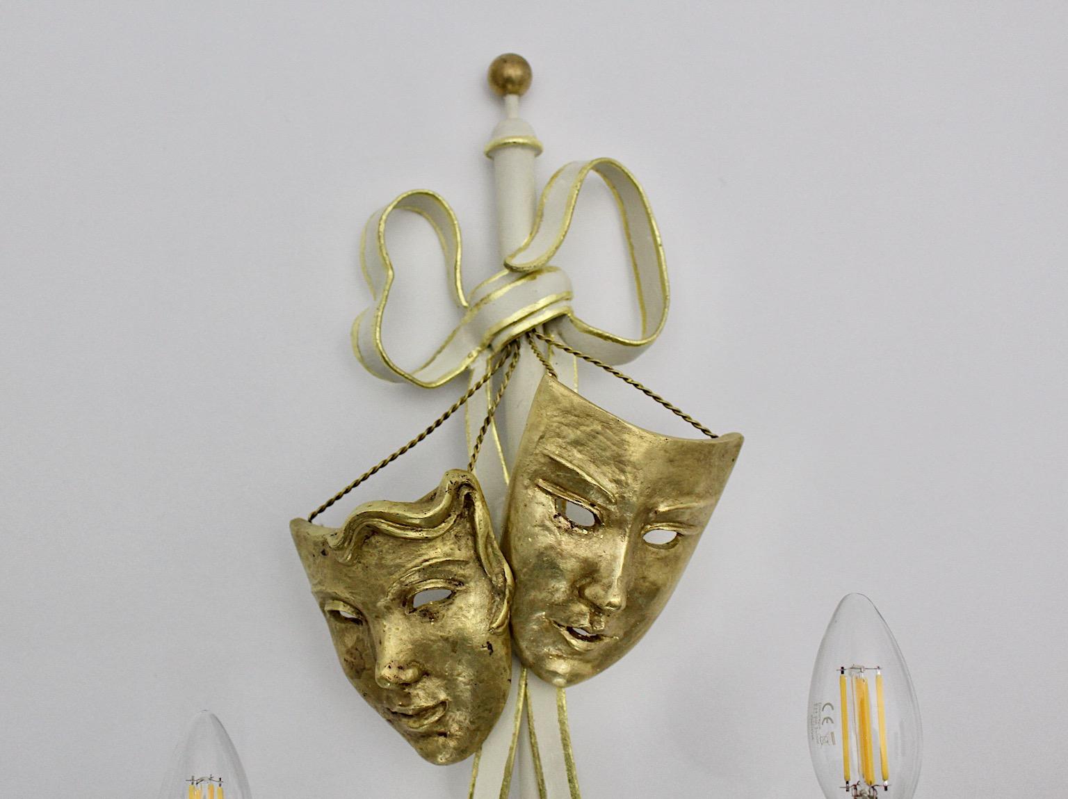 Mid-Century Modern Vintage Gold White Sconces Style Gio Ponti, Italy, 1940s For Sale 12