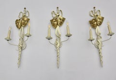 Mid-Century Modern Vintage Gold White Sconces Style Gio Ponti, Italy, 1940s