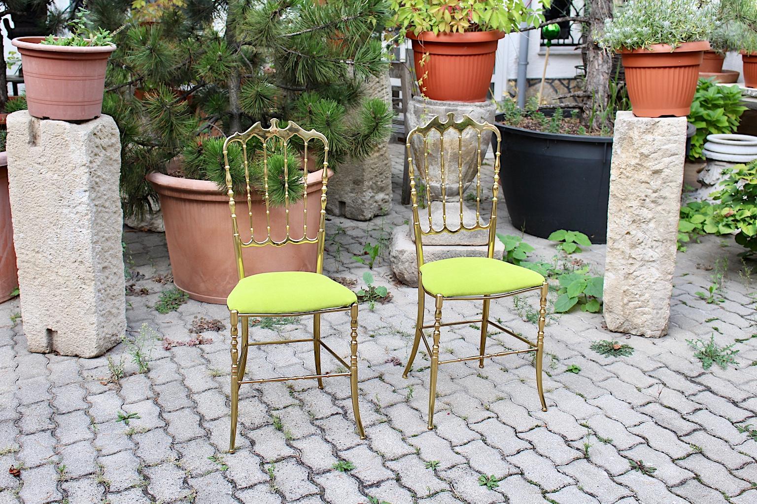 Italian Mid-Century Modern Vintage Golden Brass Chiavari Side Chairs, 1950s, Italy For Sale