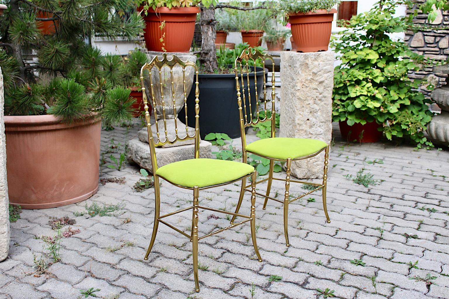 Mid-Century Modern Vintage Golden Brass Chiavari Side Chairs, 1950s, Italy In Good Condition For Sale In Vienna, AT