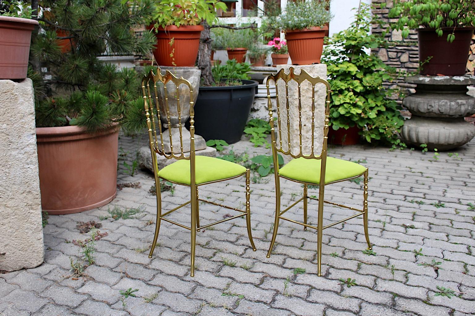 20th Century Mid-Century Modern Vintage Golden Brass Chiavari Side Chairs, 1950s, Italy For Sale