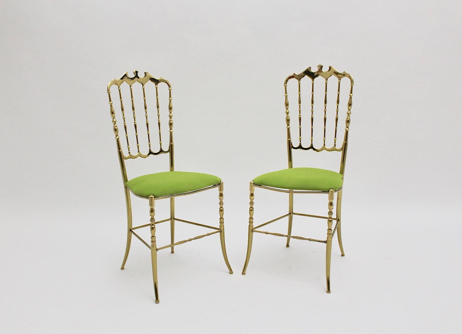 Mid-Century Modern Vintage Golden Brass Chiavari Side Chairs, 1950s, Italy For Sale 1