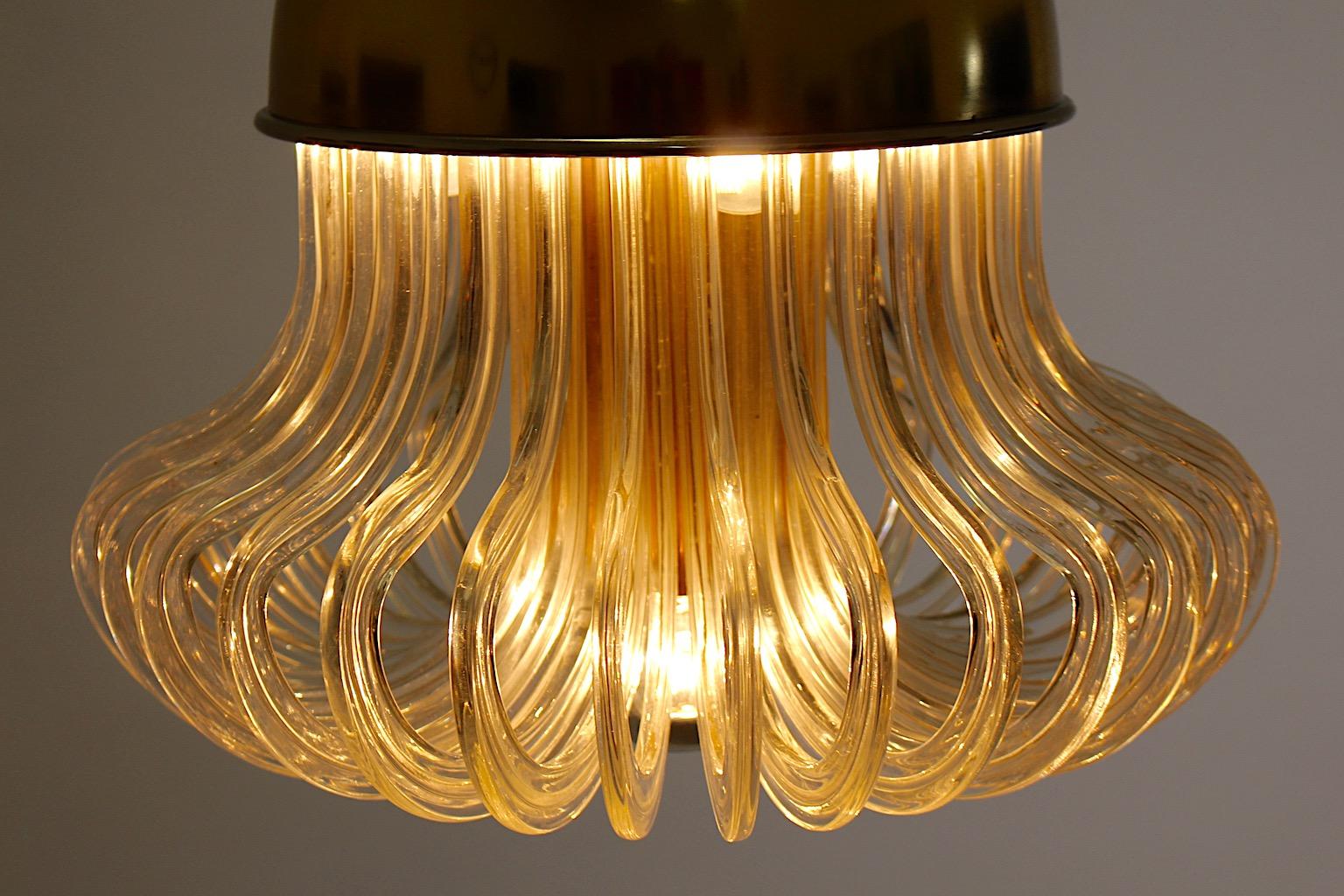 Mid Century Modern Vintage Golden Brass Crystal Glass Chandelier Bakalowits 1960 For Sale 6