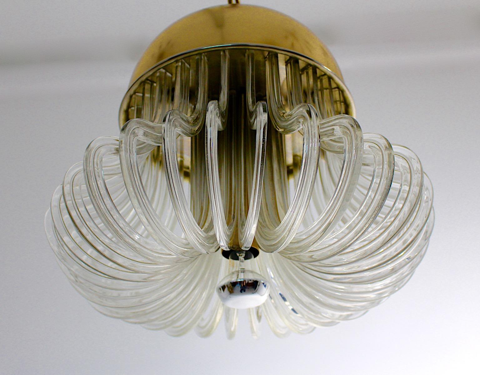 Mid-Century Modern Mid Century Modern Vintage Golden Brass Crystal Glass Chandelier Bakalowits 1960 For Sale