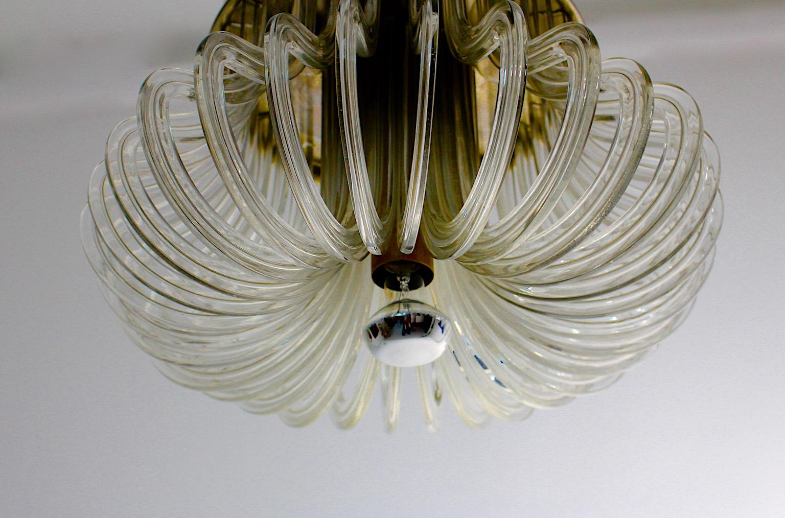 Austrian Mid Century Modern Vintage Golden Brass Crystal Glass Chandelier Bakalowits 1960 For Sale