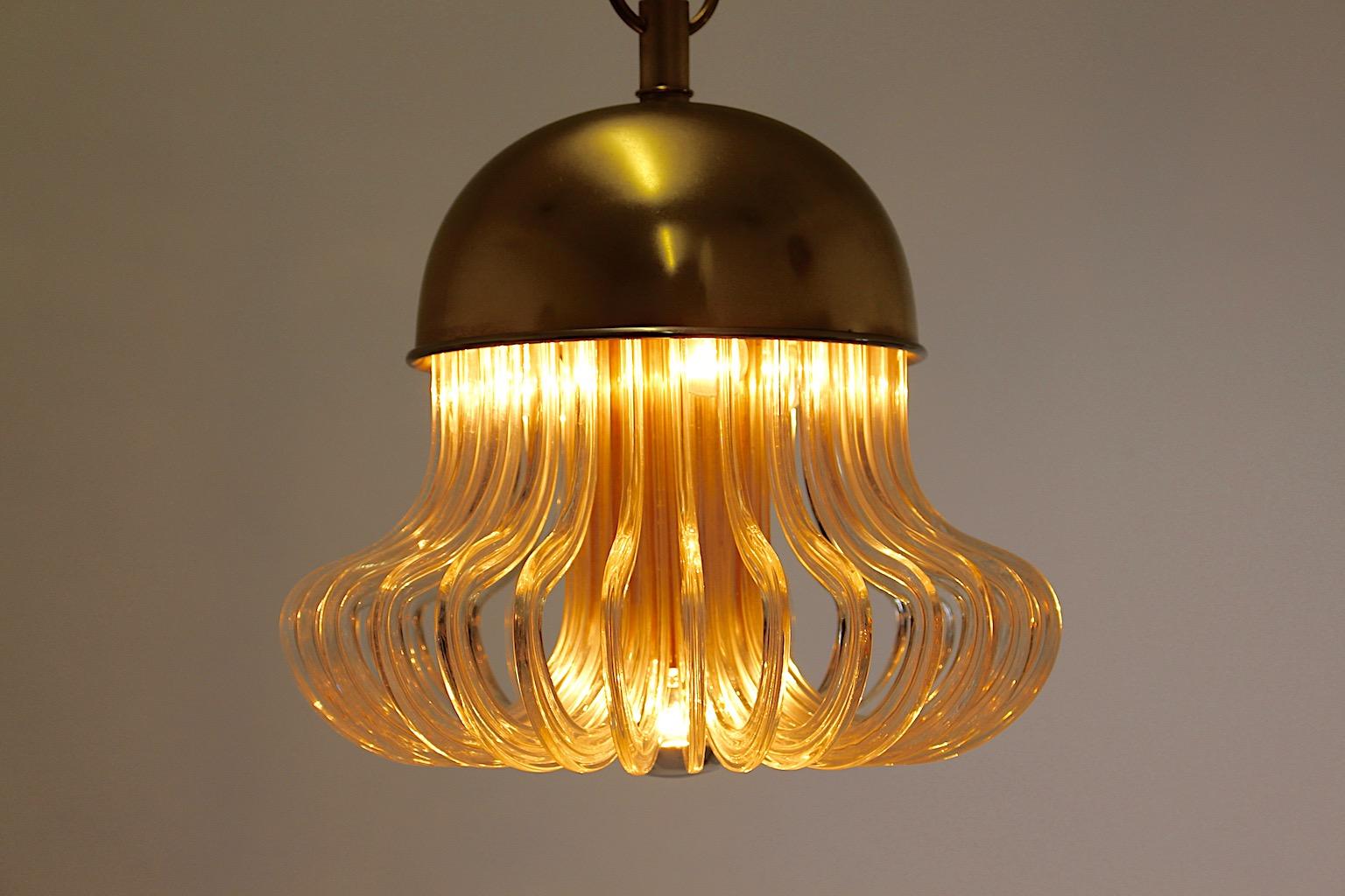 Mid-20th Century Mid Century Modern Vintage Golden Brass Crystal Glass Chandelier Bakalowits 1960 For Sale