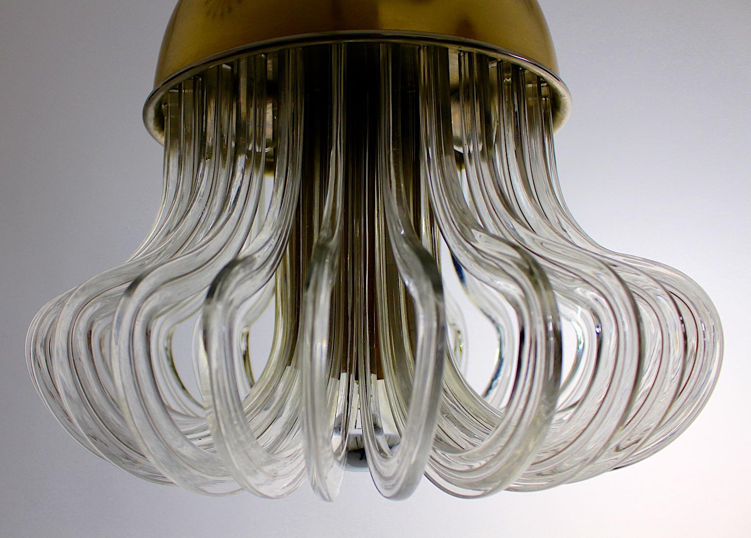 Mid Century Modern Vintage Golden Brass Crystal Glass Chandelier Bakalowits 1960 For Sale 2