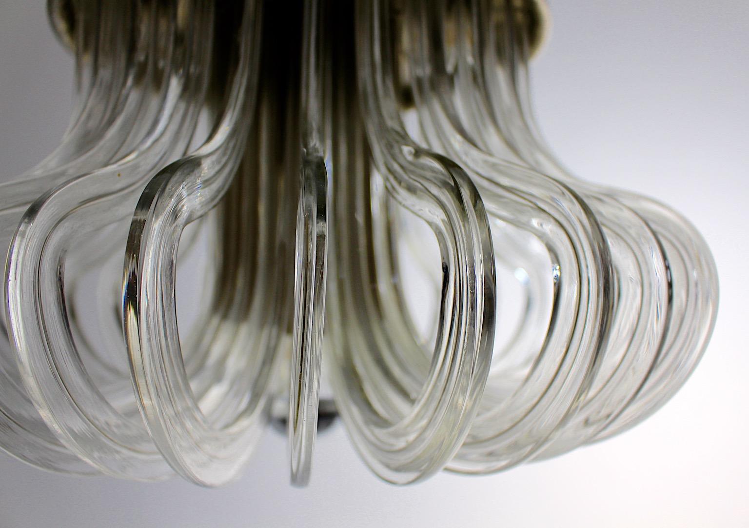 Mid Century Modern Vintage Golden Brass Crystal Glass Chandelier Bakalowits 1960 For Sale 3
