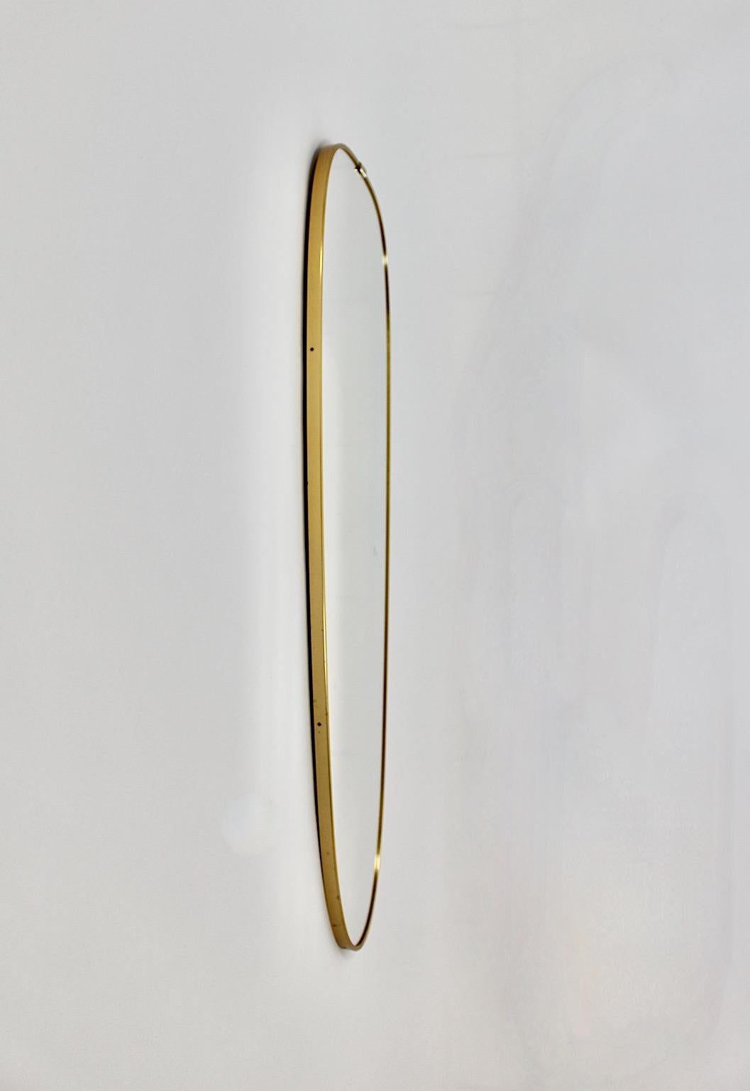 Austrian Mid Century Modern Vintage Golden Brass Full Length Mirror Floor Mirror 1950s 