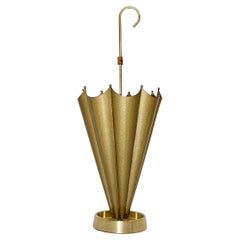 Mid-Century Modern Vintage Golden Metal Bamboo Umbrella Stand Italy 1950s