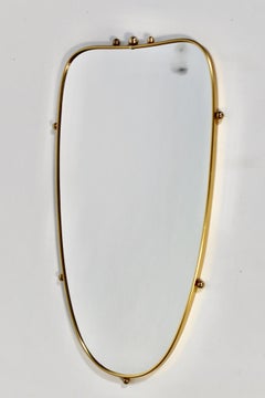 Mid Century Modern Vintage Golden Metal Brass Oval Wall Mirror Ornaments 1950