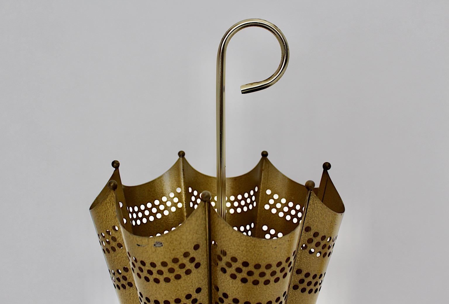 Mid-Century Modern Vintage Golden Metal Brass Umbrella Stand 1950s Austria For Sale 1