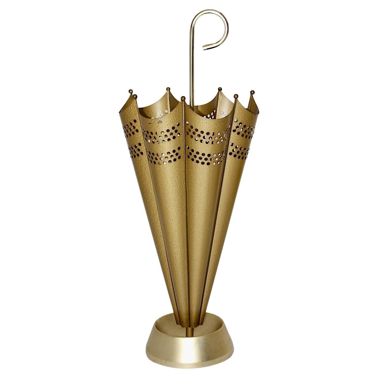 Mid-Century Modern Vintage Golden Metal Brass Umbrella Stand 1950s Austria For Sale