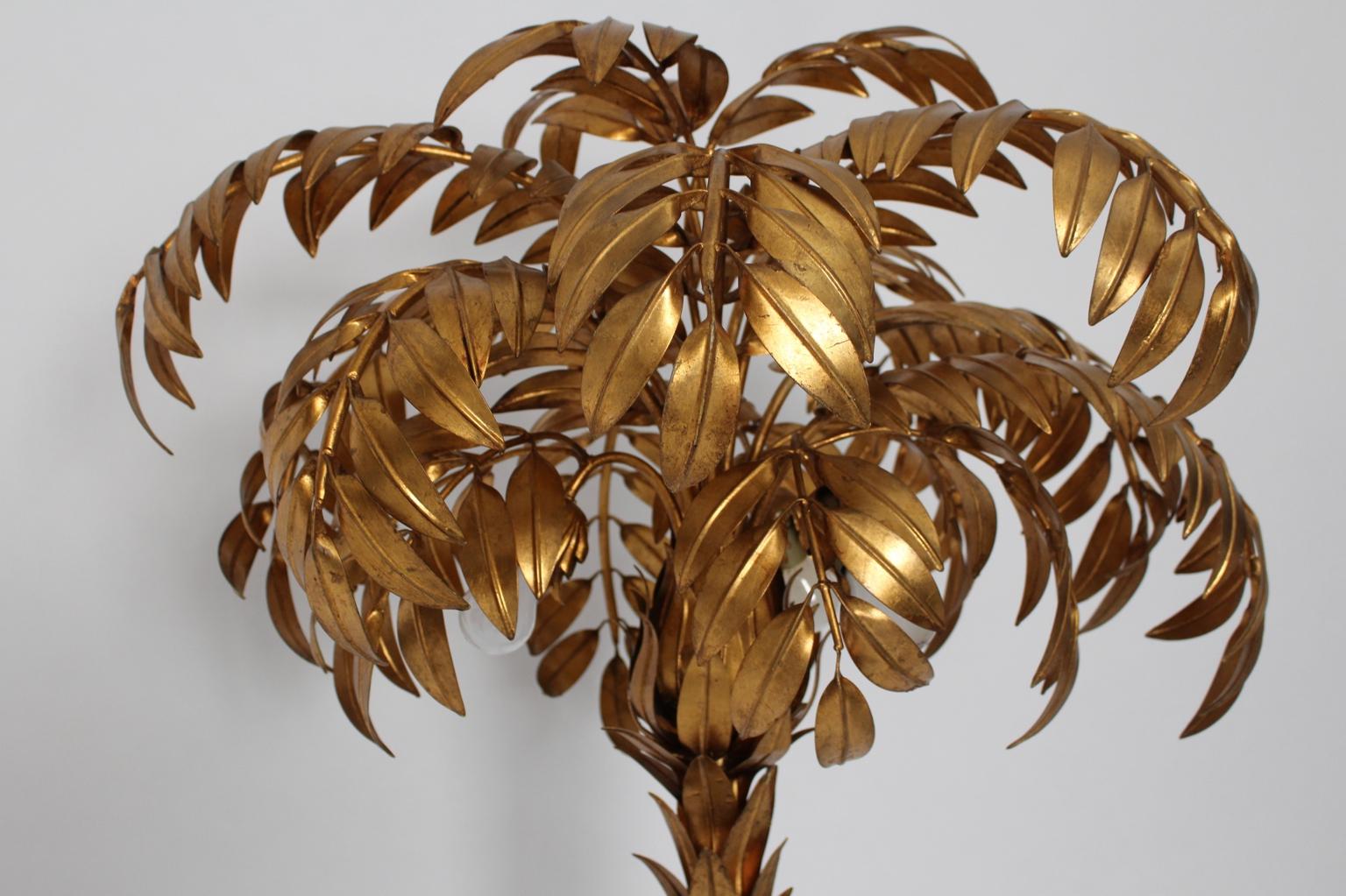 Hollywood Regency Style Vintage Golden Palm Tree Floor Lamp Hans Kögl, c 1970  2