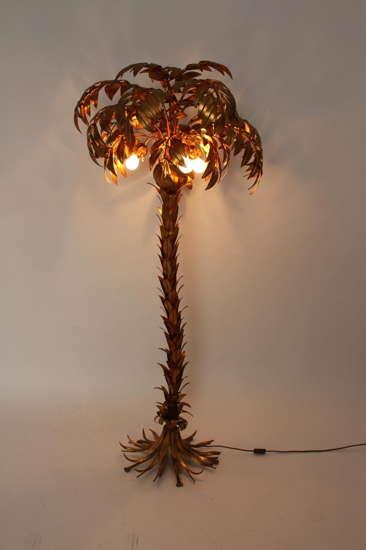 Mid-Century Modern Hollywood Regency Style Vintage Golden Palm Tree Floor Lamp Hans Kögl, c 1970 