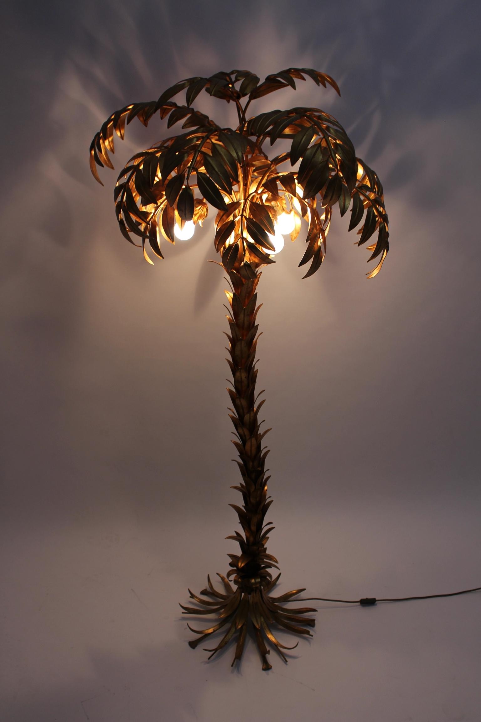 German Hollywood Regency Style Vintage Golden Palm Tree Floor Lamp Hans Kögl, c 1970 