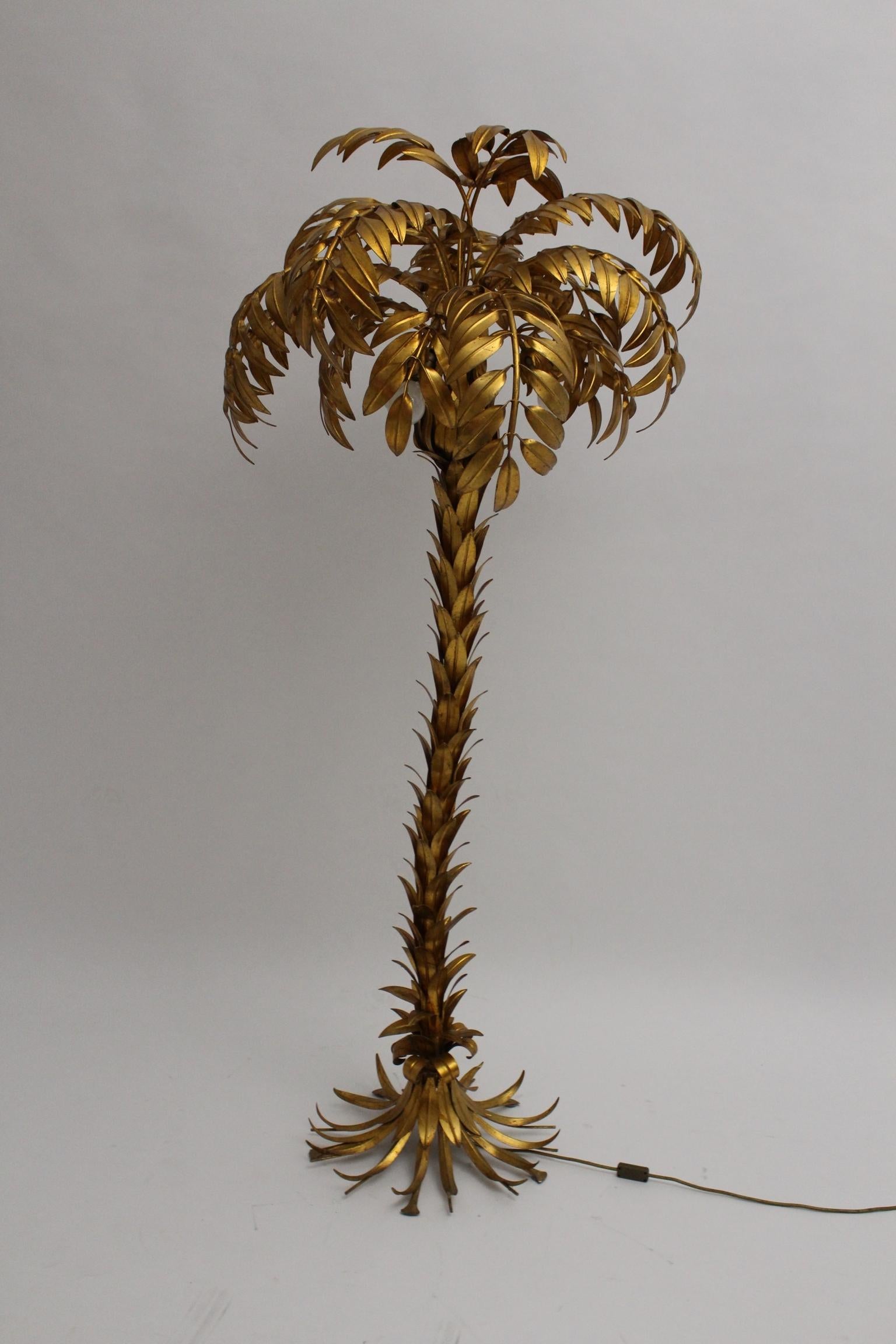 Metal Hollywood Regency Style Vintage Golden Palm Tree Floor Lamp Hans Kögl, c 1970 