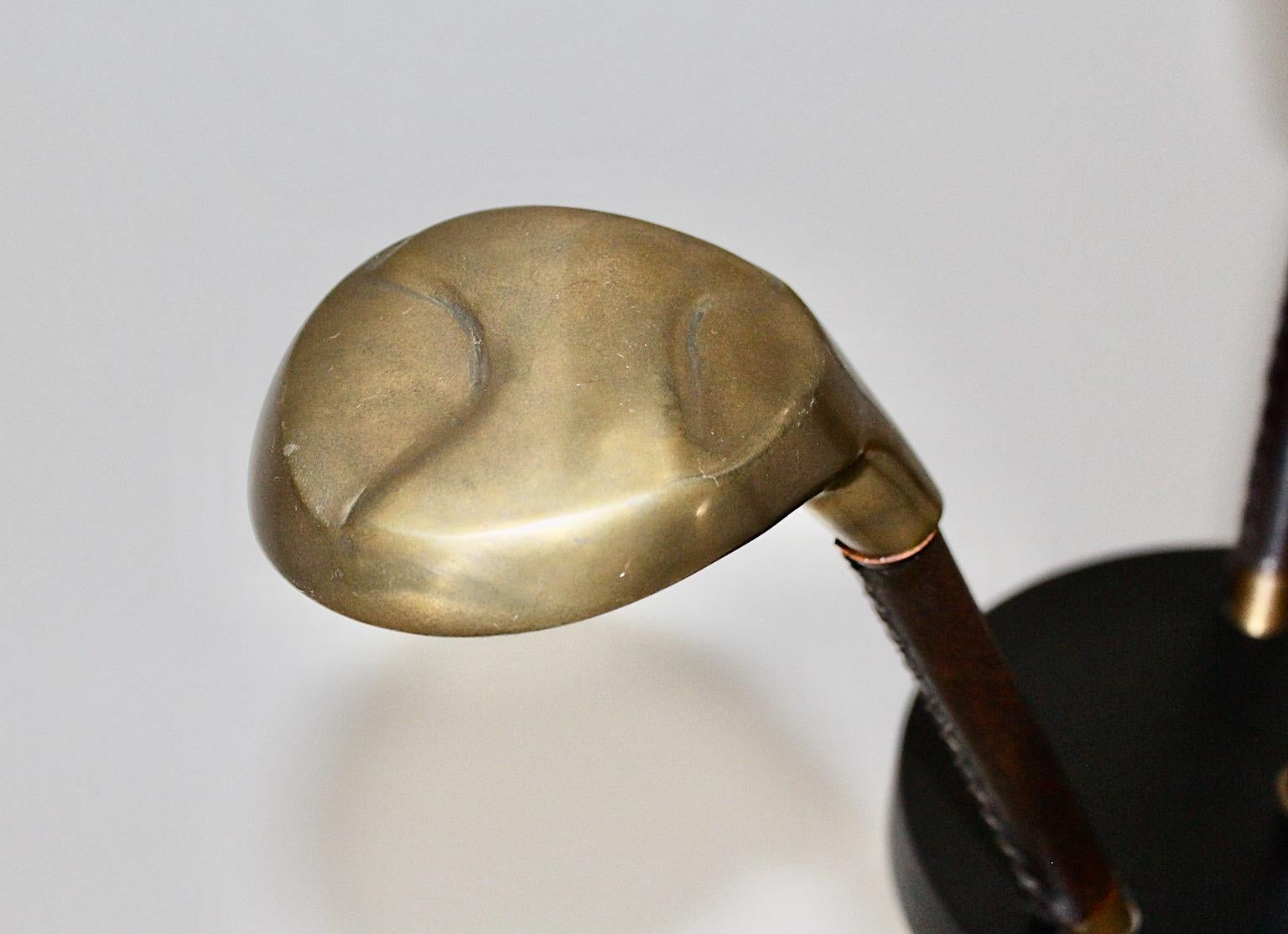 Mid Century Modern Vintage Golf Club Leather Brass Floor Lamp Jacques Adnet 1940 For Sale 3