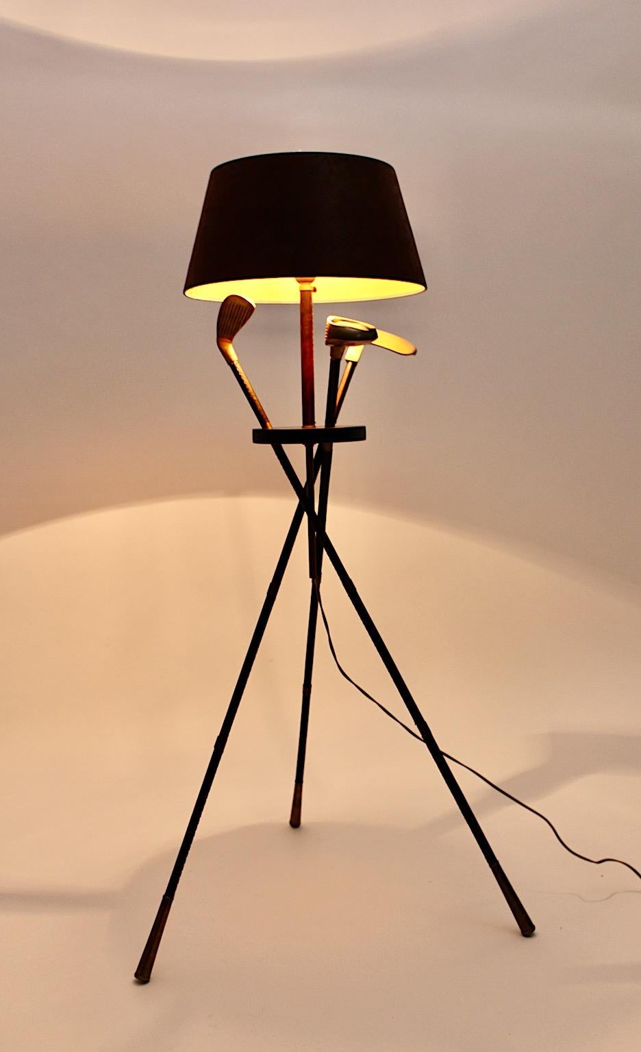 Mid Century Modern Vintage Golf Club Leather Brass Floor Lamp Jacques Adnet 1940 For Sale 6