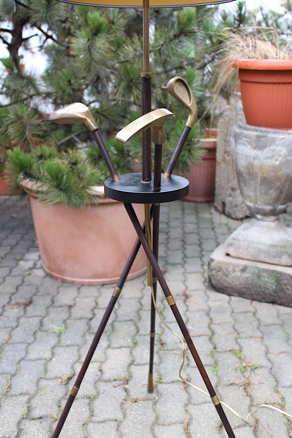 Mid Century Modern Vintage Golf Club Leather Brass Floor Lamp Jacques Adnet 1940 For Sale 10