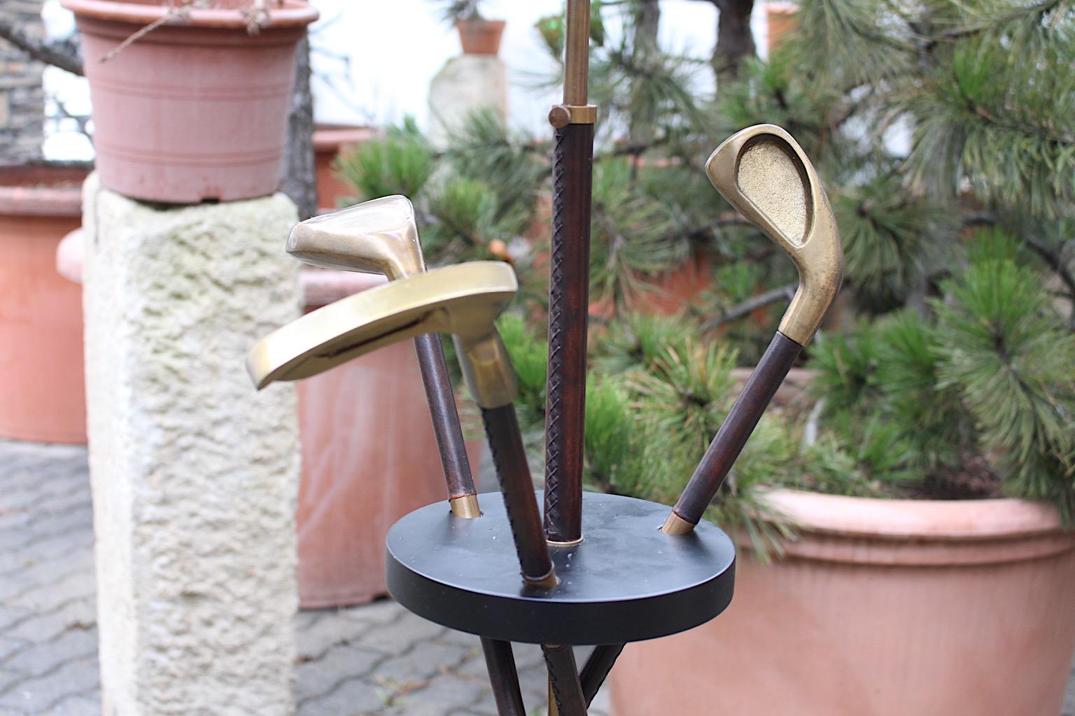 Mid Century Modern Vintage Golf Club Leather Brass Floor Lamp Jacques Adnet 1940 For Sale 11