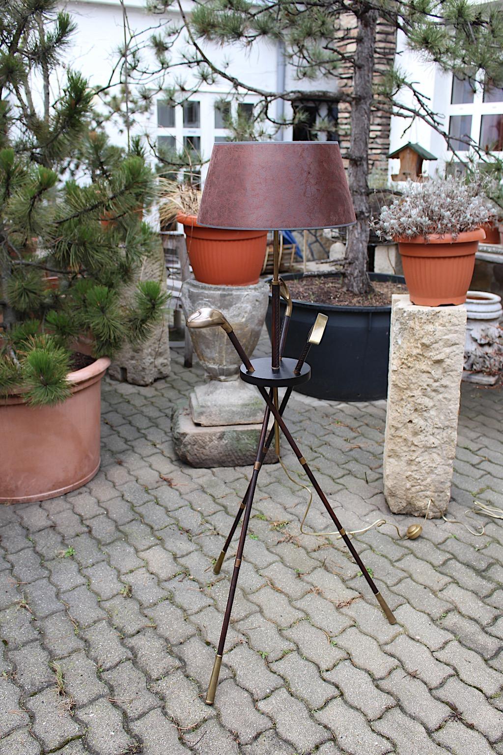 Mid Century Modern Vintage Golf Club Leather Brass Floor Lamp Jacques Adnet 1940 For Sale 12