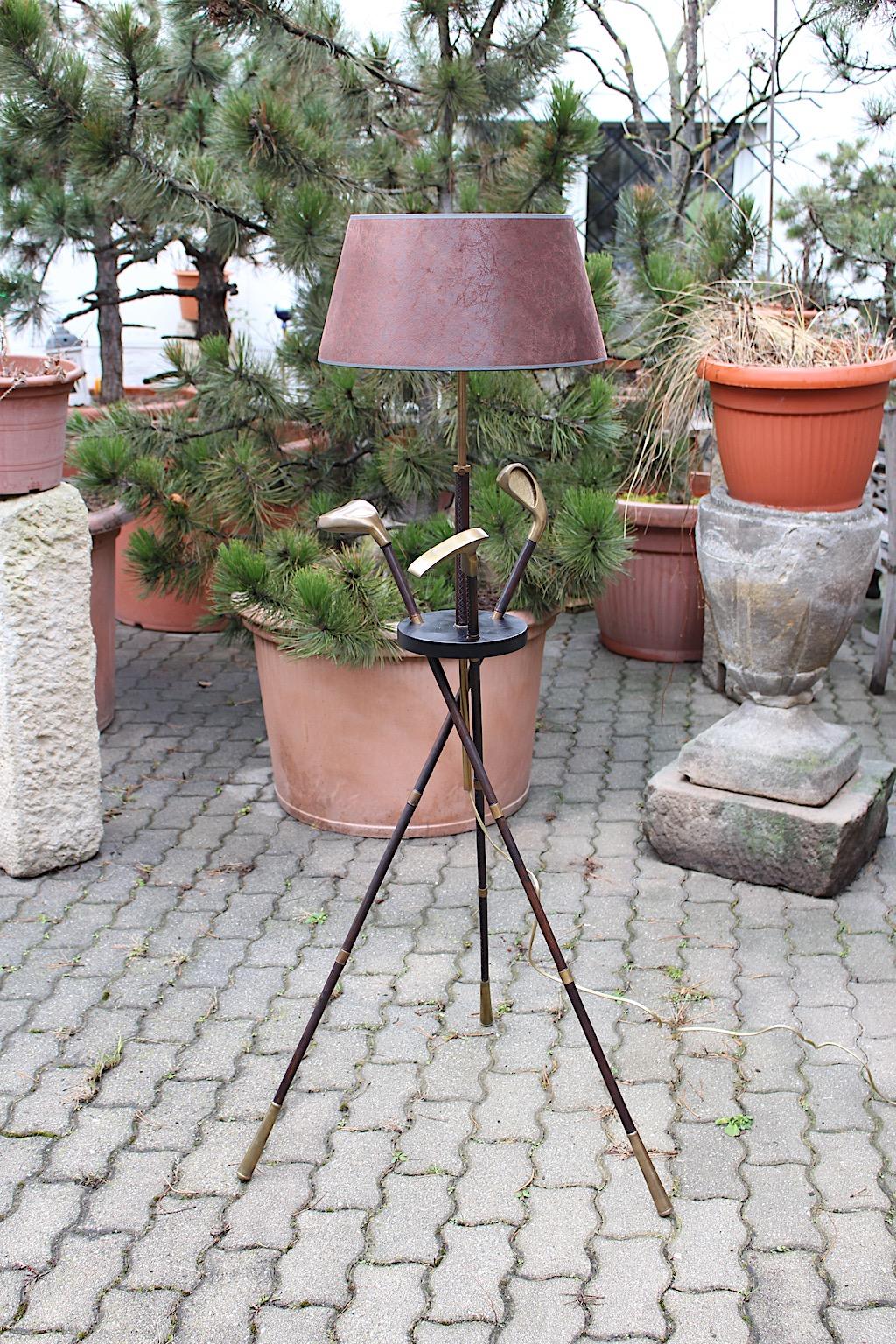 Mid Century Modern Vintage Golf Club Leather Brass Floor Lamp Jacques Adnet 1940 For Sale 13