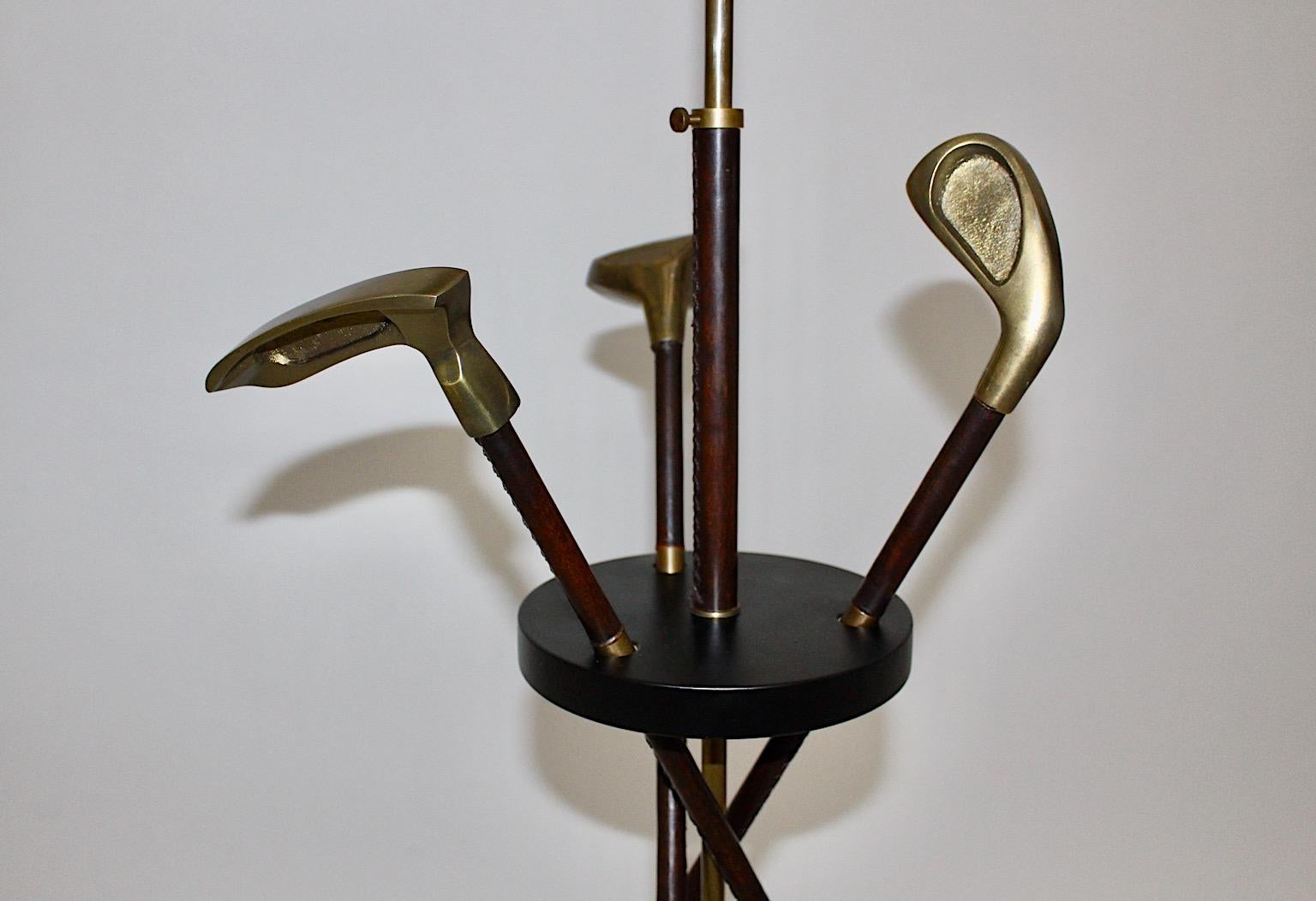 Mid-Century Modern Mid Century Modern Vintage Golf Club Leather Brass Floor Lamp Jacques Adnet 1940 For Sale
