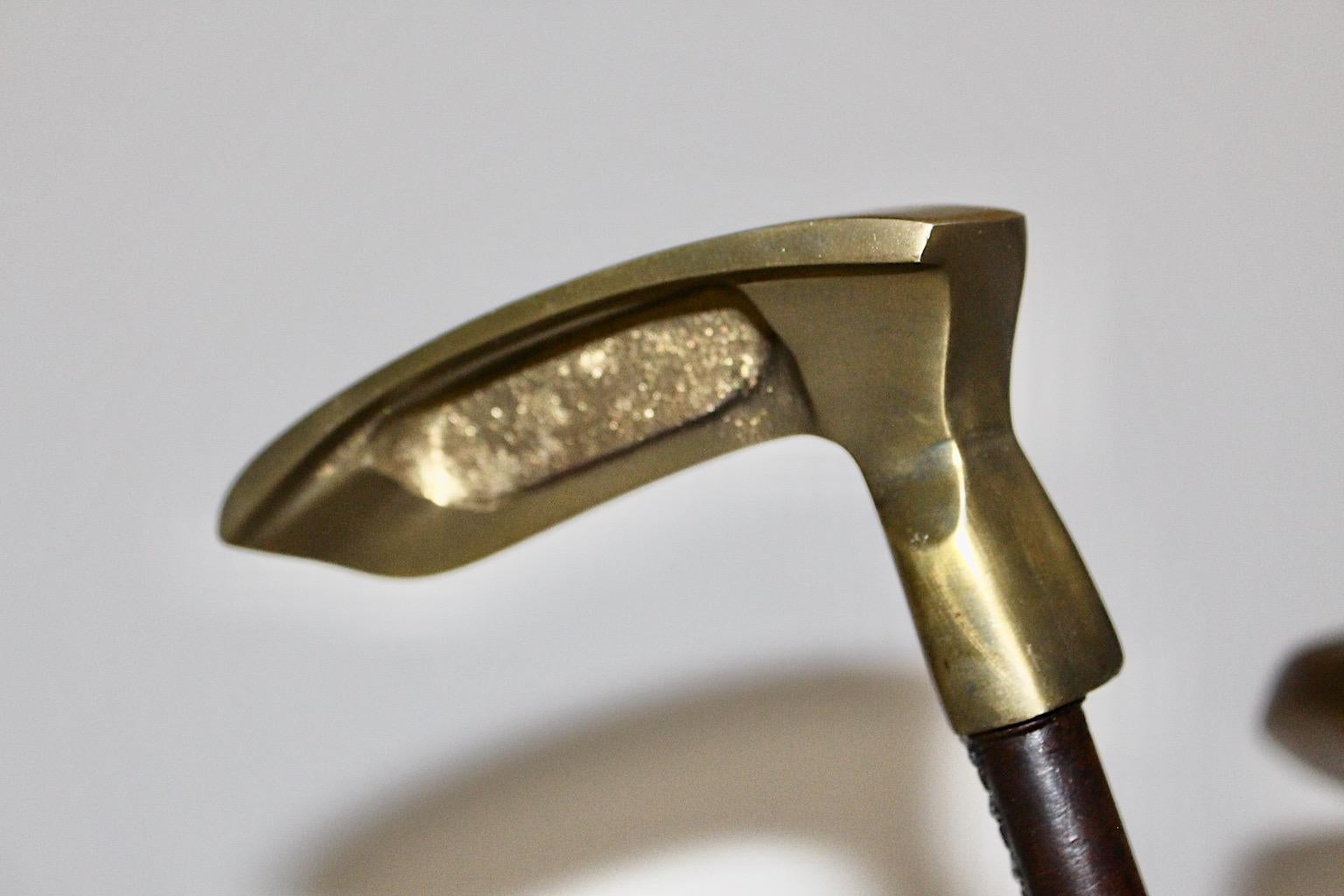 Mid Century Modern Vintage Golf Club Leather Brass Floor Lamp Jacques Adnet 1940 For Sale 1