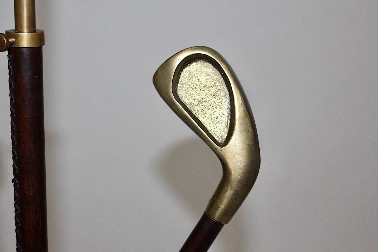 Mid Century Modern Vintage Golf Club Leather Brass Floor Lamp Jacques Adnet 1940 For Sale 2